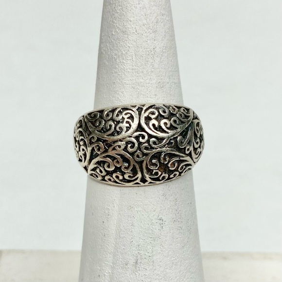 100% Sterling 925 Silver Stamped Scroll Engraved Swirl Boho Gypsy Hippie Ring 5 - Picture 9 of 10